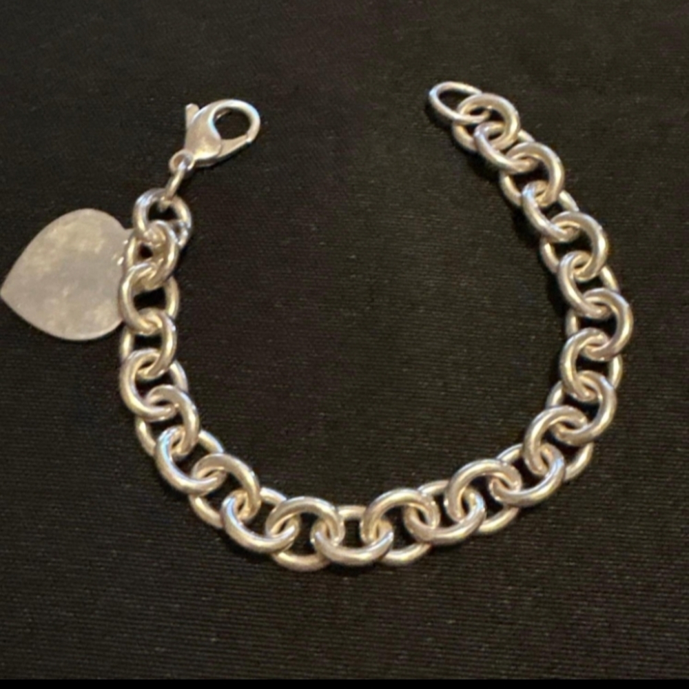 Tiffany & Co. 7 1/2"  Silver Heart Charm Bracelet